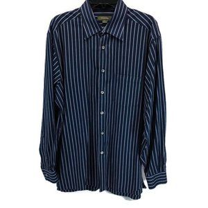 Ermenegildo Zegna Men's Shirt Button Up Size XL Long Sleeve Striped Blue Casual